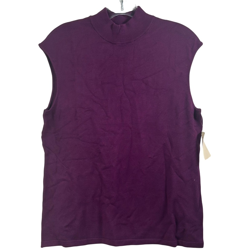 Coldwater Creek Purple Extended Shoulder Mock Neck Sleeveless Sweater Top L 14